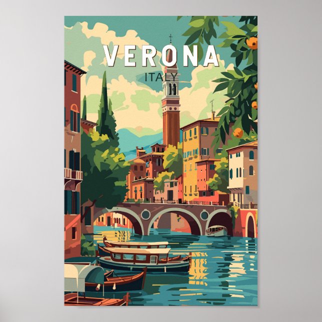 Verona Italy Travel Art Vintage Poster (Front)