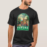 Verona Italy Travel Art Vintage T-Shirt<br><div class="desc">Verona retro vector travel design. Verona is a city in northern Italy’s Veneto region,  with a mediaeval old town built between the meandering Adige River. It’s famous for being the setting of Shakespeare’s "Romeo and Juliet."</div>