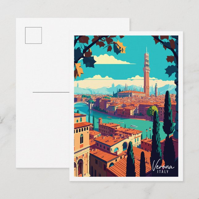 Verona Italy vintage travel illustration Postcard (Front/Back)