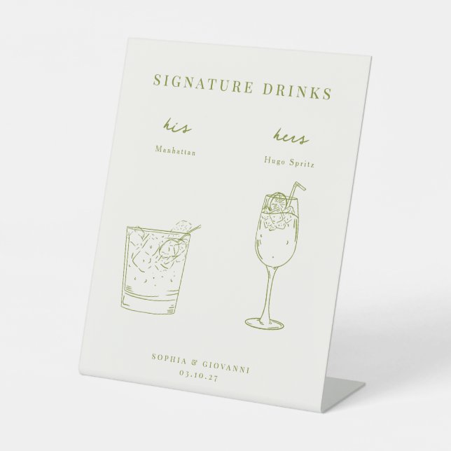 VERONA Minimalist Wedding Signature Drinks Pedesta Pedestal Sign (Front)