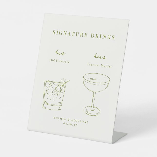 VERONA Minimalist Wedding Signature Drinks Pedestal Sign (Front)