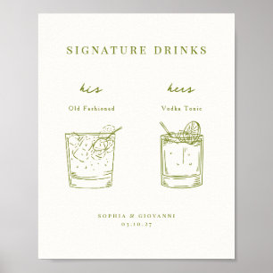 VERONA Moss Green Minimalist Signature Drinks Poster