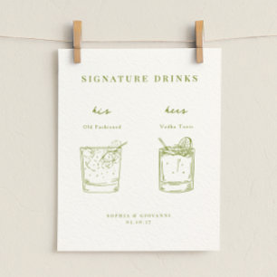 VERONA Moss Green Minimalist Signature Drinks Poster