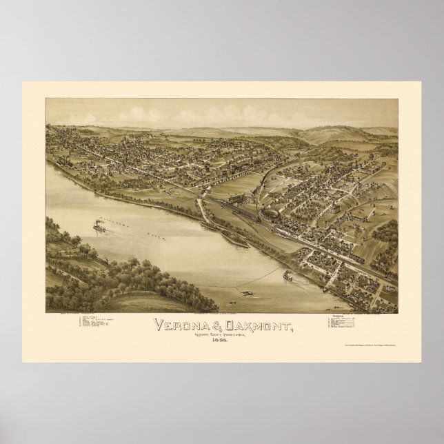 Verona & Oakmont, PA Panoramic Map - 1896 Poster (Front)