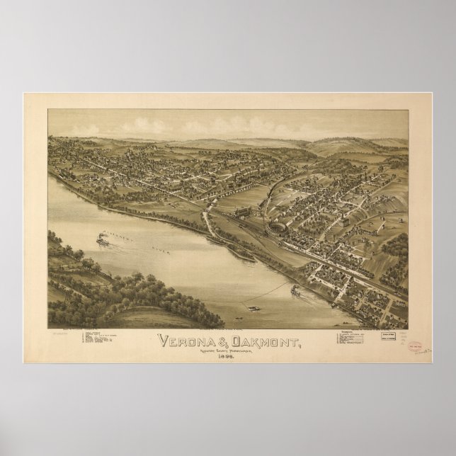 Verona - Oakmont  Penn 1896 Antique Panoramic Map Poster (Front)