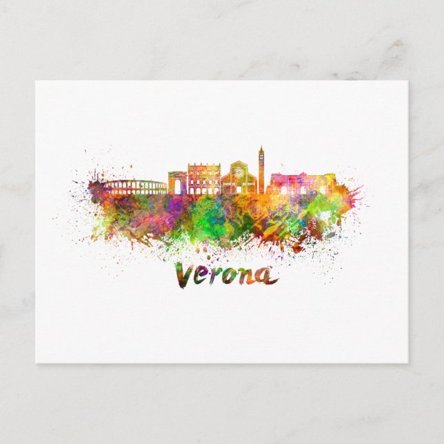 Verona skyline in watercolor postcard (Front)