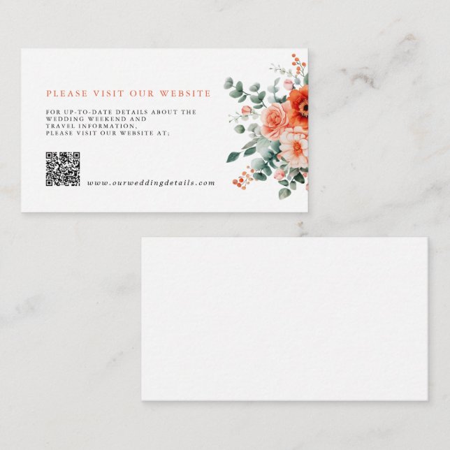 Verona Sunset Bright Orange Modern Floral Wedding Enclosure Card (Front/Back)