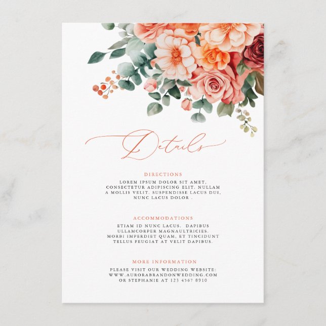 Verona Sunset Bright Orange Modern Floral Wedding Enclosure Card (Front)