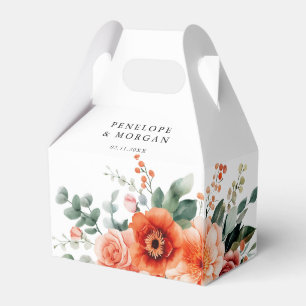 Verona Sunset Bright Orange Modern Floral Wedding Favour Box