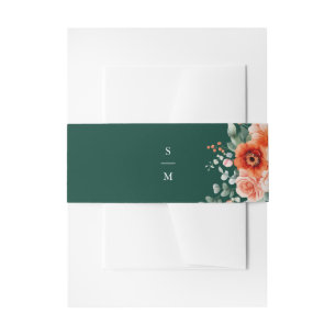 Verona Sunset Bright Orange Modern Floral Wedding Invitation Belly Band