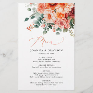Verona Sunset Bright Orange Modern Wedding Menu