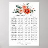 Verona Sunset Bright Orange  Wedding Seating Chart