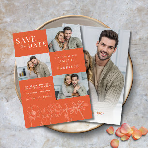 Verona Sunset Elegant Floral Four Photo Wedding Save The Date