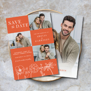 Verona Sunset Elegant Floral Four Photo Wedding Save The Date