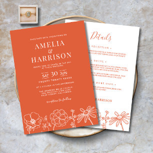 Verona Sunset Floral All In One Elegant Wedding Invitation
