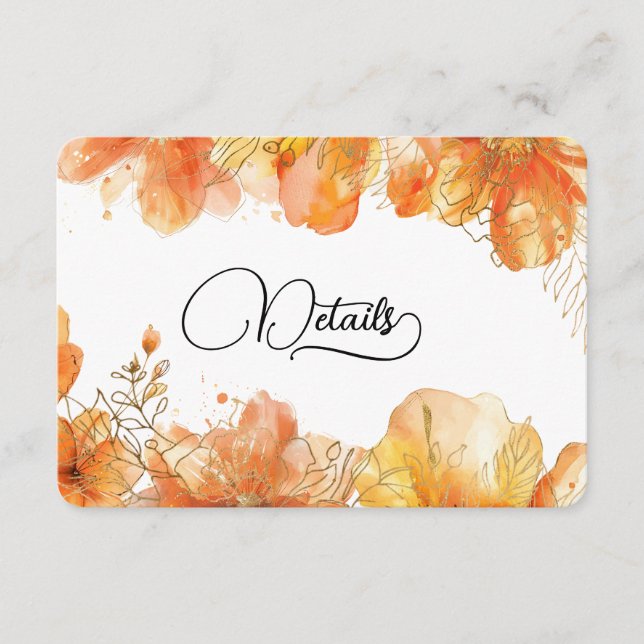 Verona Sunset Floral Gold QR Code Wedding Details  Enclosure Card (Front)