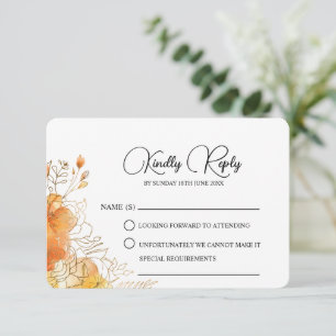 Verona Sunset Gold Watercolor Floral Wedding RSVP Card