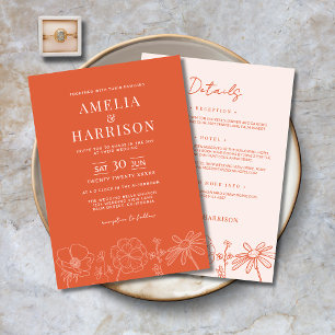 Verona Sunset Orange All In One Floral Wedding Invitation