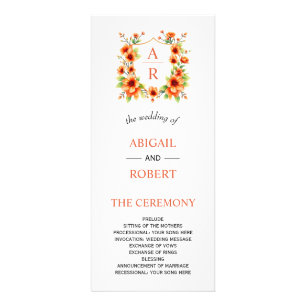Verona sunset orange floral crest wedding program rack card