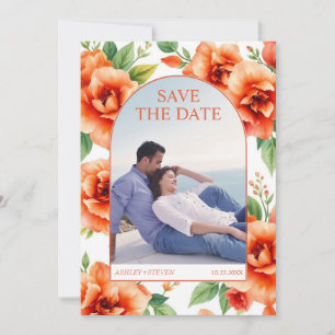 Verona sunset orange floral pattern wedding photo save the date