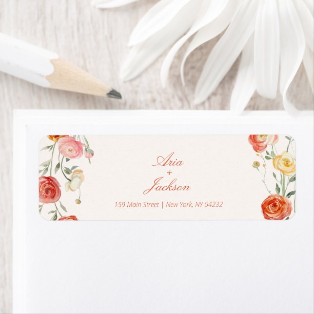 Verona Sunset Orange Floral Wedding Return Address (Insitu)