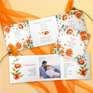 Verona sunset orange flowers and photo wedding Tri-Fold programme