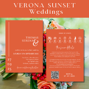 Verona Sunset Orange QR Code Timeline Itinerary Invitation