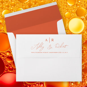 Verona sunset orange script calligraphy wedding envelope