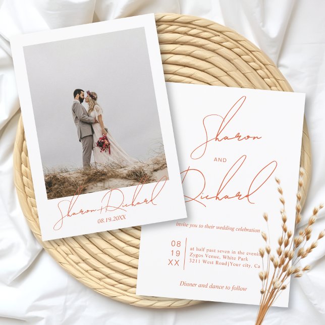  Verona sunset orange script calligraphy wedding Invitation (Creator Uploaded)