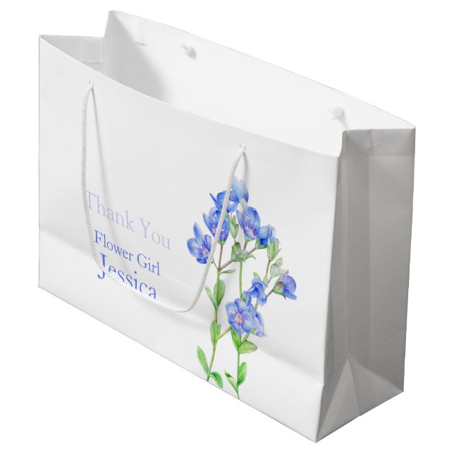 Veronica wedding blue flower girl favour gift bag (Front Angled)