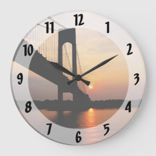 Verrazano Bridge at Dawn Large Clock