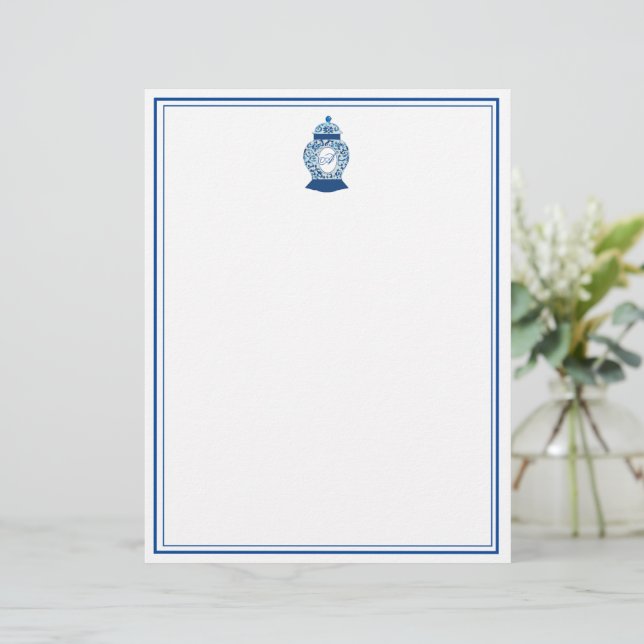 Versailles Chinoiserie Ginger Jar Monogram A Custom Letterhead (Standing Front)