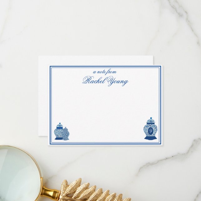 Versailles Chinoiserie Ginger Jar Monogram Z Thank You Card (Front/Back In Situ)