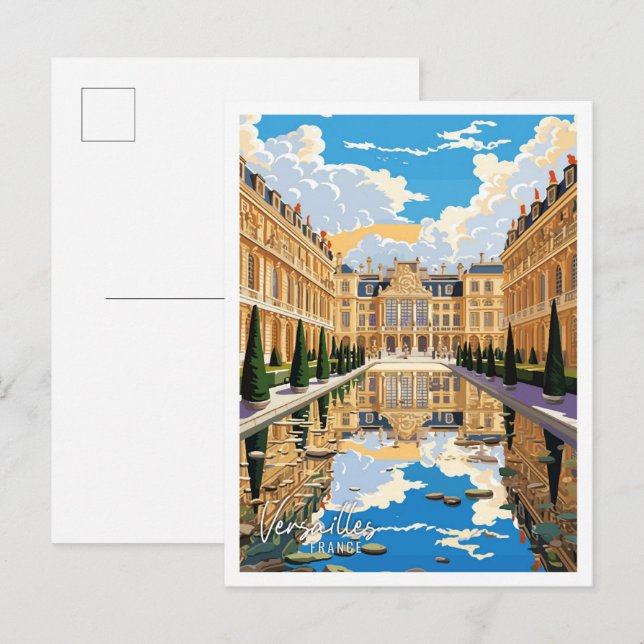 Versailles France Art vintage travel illustration Postcard (Front/Back)