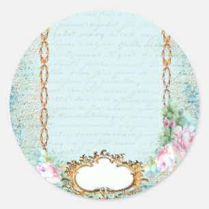 Versailles Pink Roses n Lace Classic Round Sticker