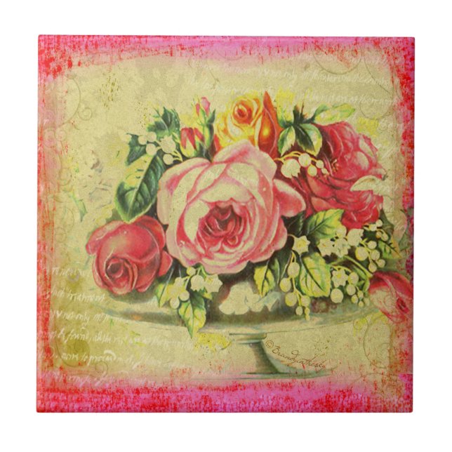 Versailles Roses Collage Custom Art Tile (Front)