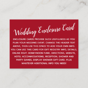 Versatile Custom Simple DIY Wedding Bright Red Enclosure Card
