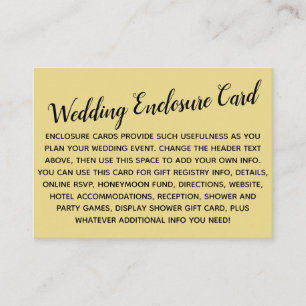 Versatile Custom Simple DIY Wedding Custard Yellow Enclosure Card