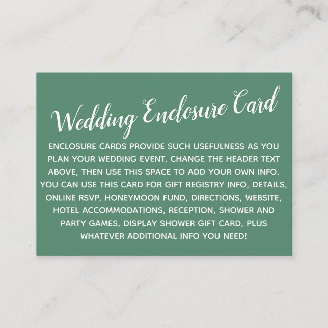 Versatile Custom Simple DIY Wedding Perfect Green Enclosure Card (Front)