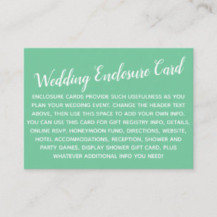Versatile Custom Simple DIY Wedding Seafoam Green Enclosure Card