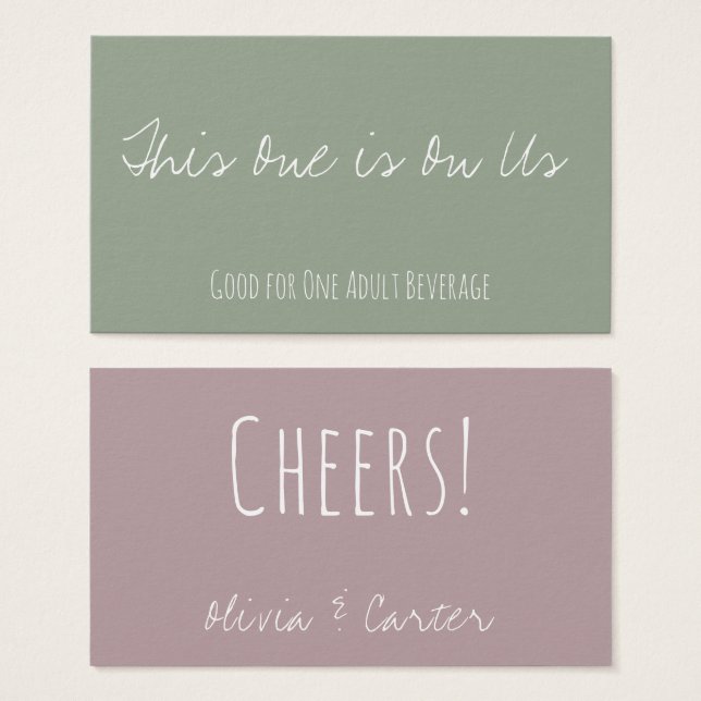 Versatile Drink Tickets in Dusty Rose and Green (Front & Back)