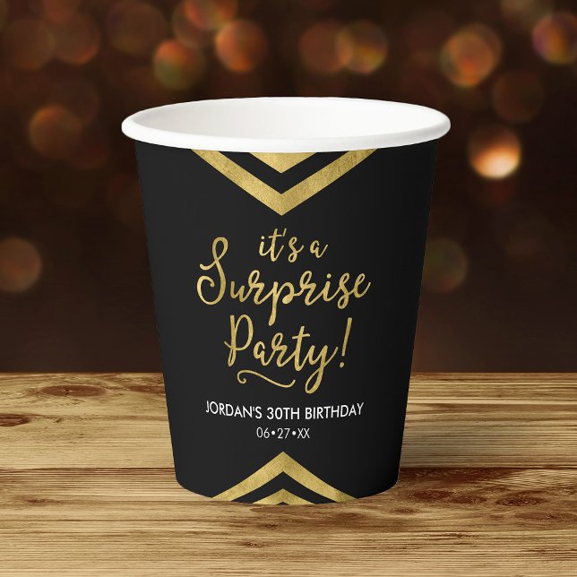 Versatile Faux Gold Chevron It's a Surprise Party Paper Cups (Creator Uploaded)