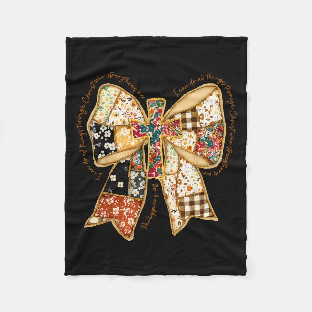 Verse Bible Coquette Christian Jesus Bow Patchwork Fleece Blanket (Front)