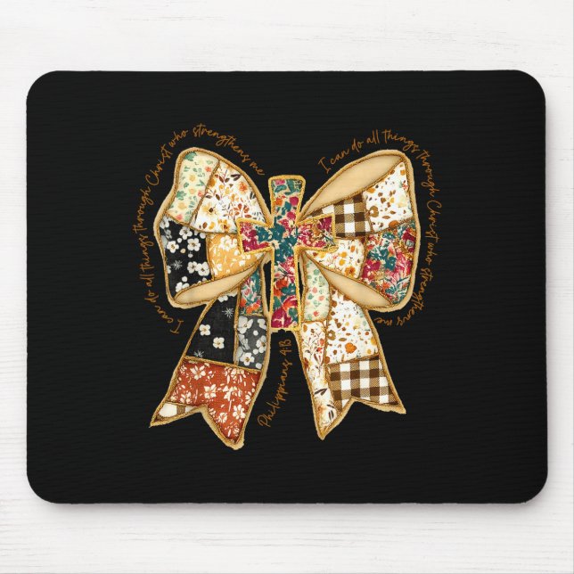 Verse Bible Coquette Christian Jesus Bow Patchwork Mouse Mat (Front)