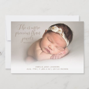 Verse She is More Precious Than Jewels Photo Birth Announcement