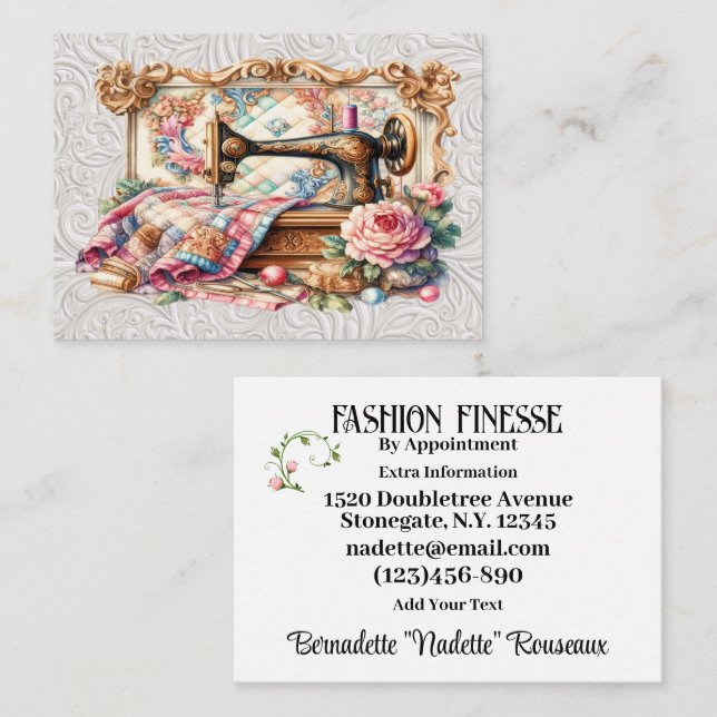Version #2 Elegant Seamstress Sewing  Business Card (Front/Back)