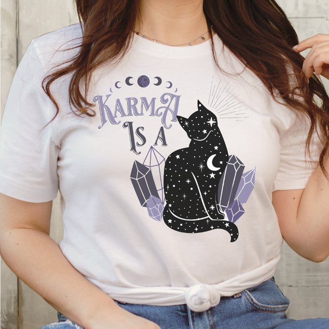 VERSIONS Karma Is A Black Cat Celestial Crystals T-Shirt (Creator Uploaded)