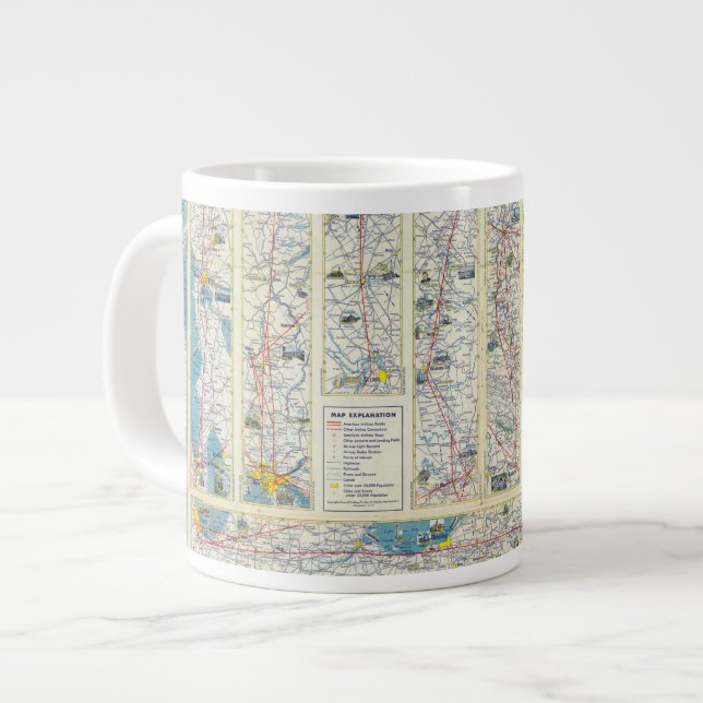 Verso American Airlines system map Large Coffee Mug (Front Left)