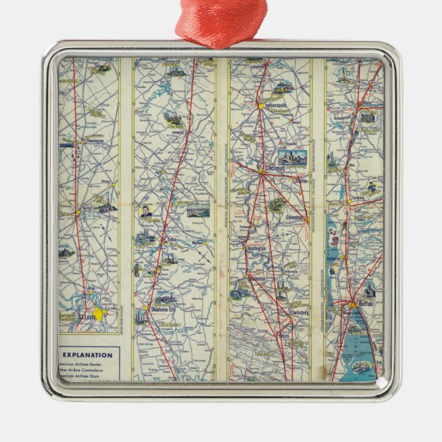 Verso American Airlines system map Metal Tree Decoration (Front)
