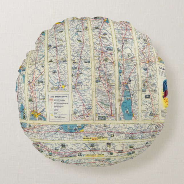 Verso American Airlines system map Round Cushion (Front)